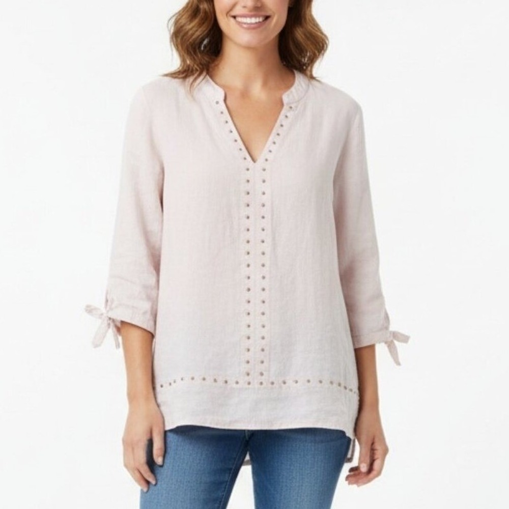 Ivanka Trump‎ Studded Linen Blend Tunic Pink Small